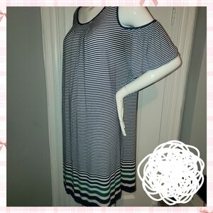 Max Studio Womens Med Navy and White Striped Cold Shoulder Dress